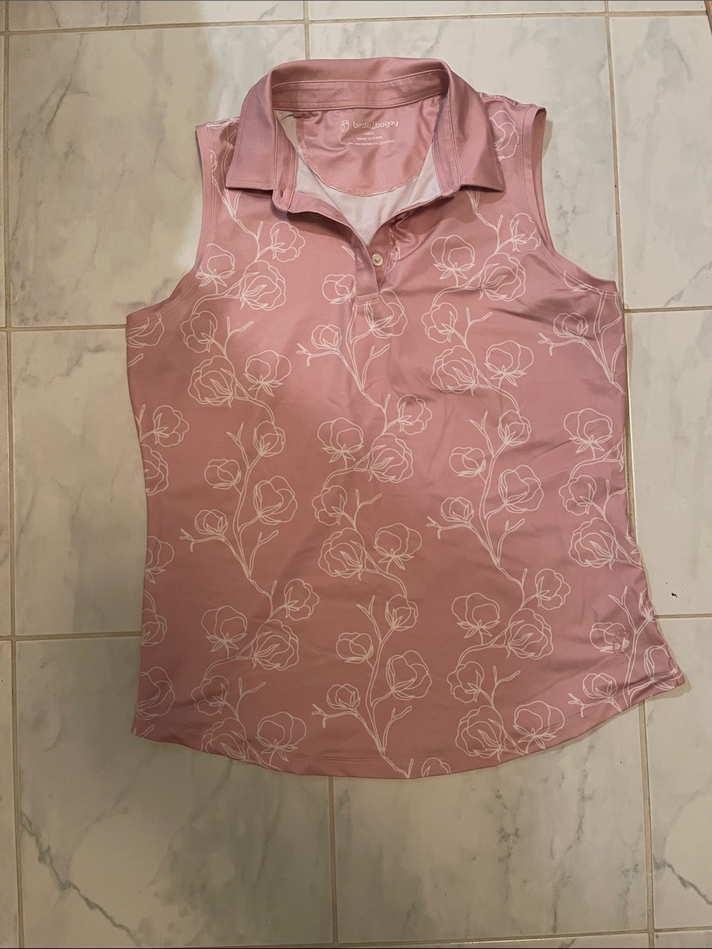 Birdie 2 bogey Pink Floral Sleeveless Polo golf collared Top.  EUC!